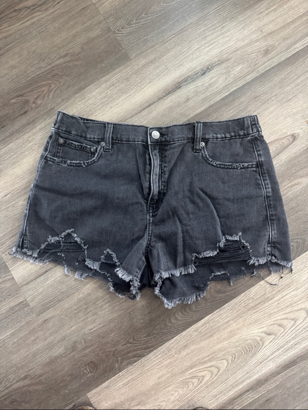 aerie Black Distressed Denim Cutoff Shorts